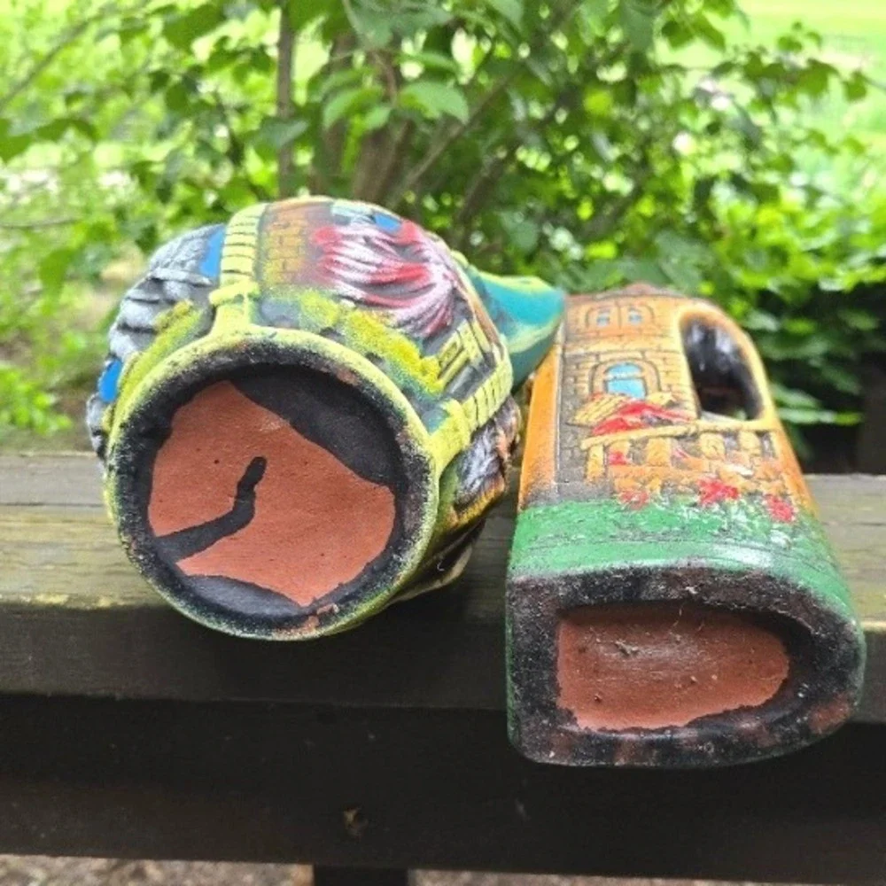 Vintage‎ USSR Georgian Ceramic Wine Bottle Pair Tower Lion Decanter